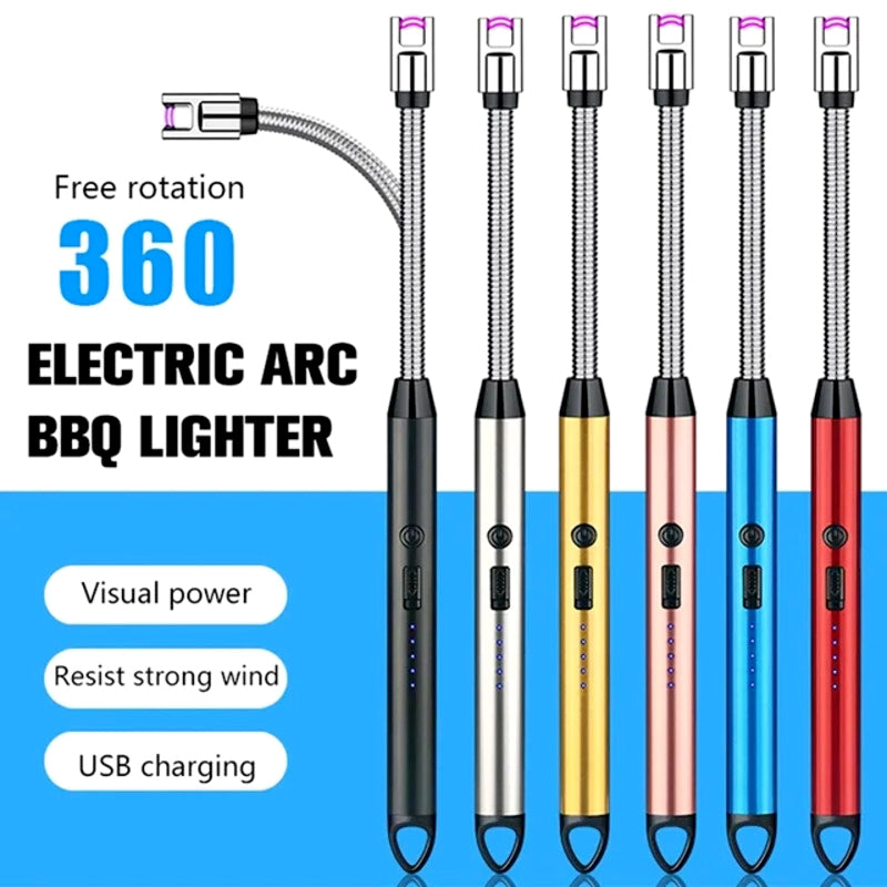 360° Flexible Neck USB Pulse Arc Lighter Rechargeable Flameless Ignition for Candles, Kitchen Stoves & Outdoor BBQ