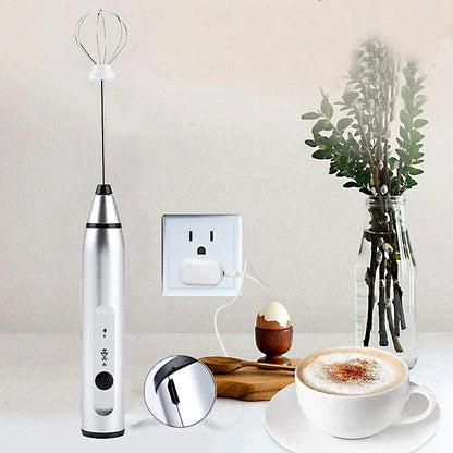 2 in 1 USB Rechargeable Milk Frother & Egg Beater 3 Speed Handheld Electric Foam Maker