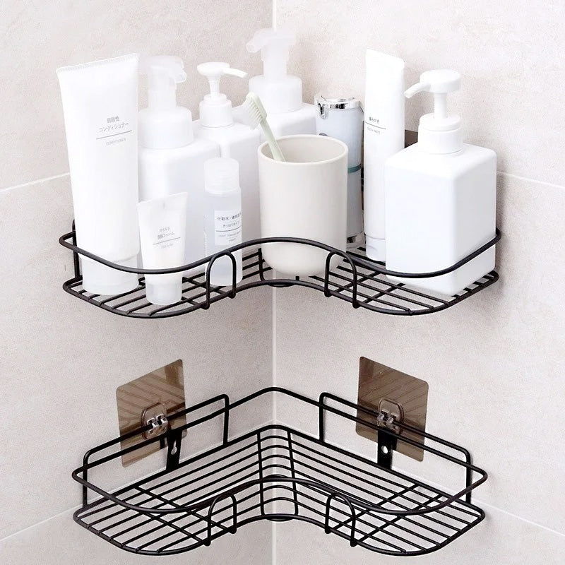 Multi Use Wall Corner Storage Shelf Durable Metal Bathroom & Kitchen Organizer