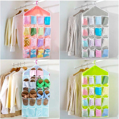 16 Pocket Multifunctional Hanging Organizer Clear Door/Wall Storage Bag for Baby Clothes, Socks & Accessories