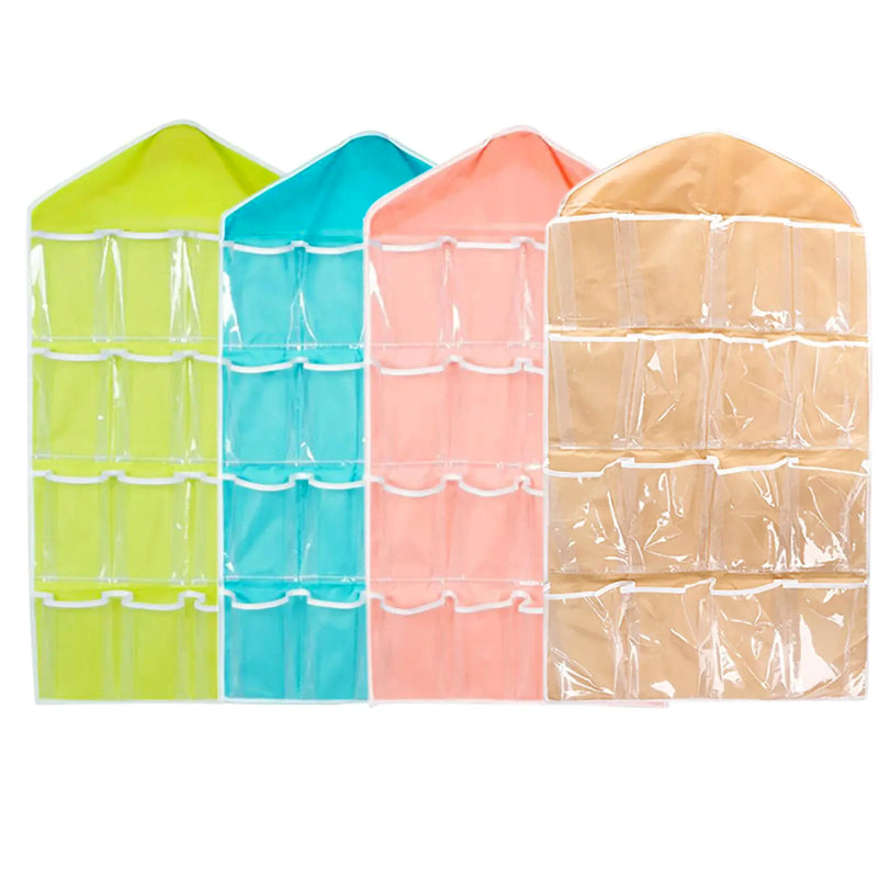 16 Pocket Multifunctional Hanging Organizer Clear Door/Wall Storage Bag for Baby Clothes, Socks & Accessories
