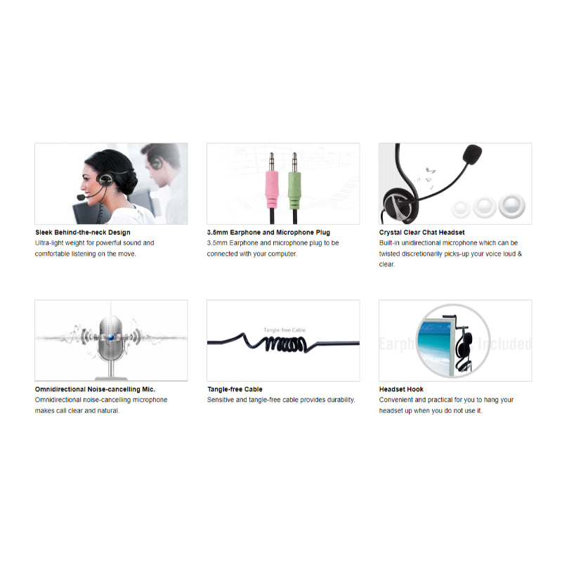 A4 Tech HS-5P Ultra Light Behind-the Neck Stereo Headset with Noise Cancelling Mic Crystal Clear Sound & Tangle Free Design
