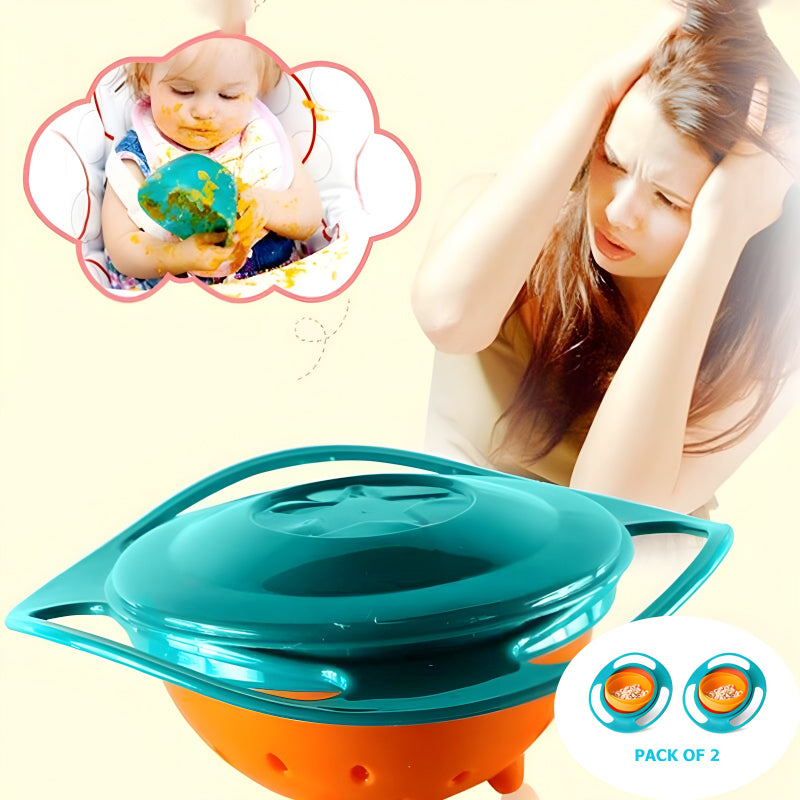 Pack Of 2 Universal Gyro Bowls: 360° Rotate Spill-Proof Baby Feeding Dish Tableware