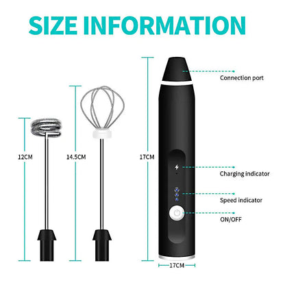 2 in 1 USB Rechargeable Milk Frother & Egg Beater 3 Speed Handheld Electric Foam Maker