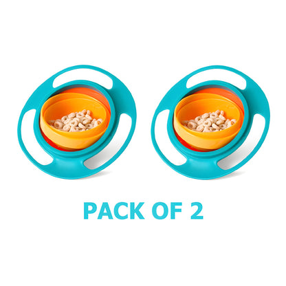 Pack Of 2 Universal Gyro Bowls: 360° Rotate Spill-Proof Baby Feeding Dish Tableware