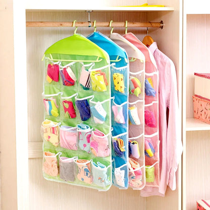 16 Pocket Multifunctional Hanging Organizer Clear Door/Wall Storage Bag for Baby Clothes, Socks & Accessories