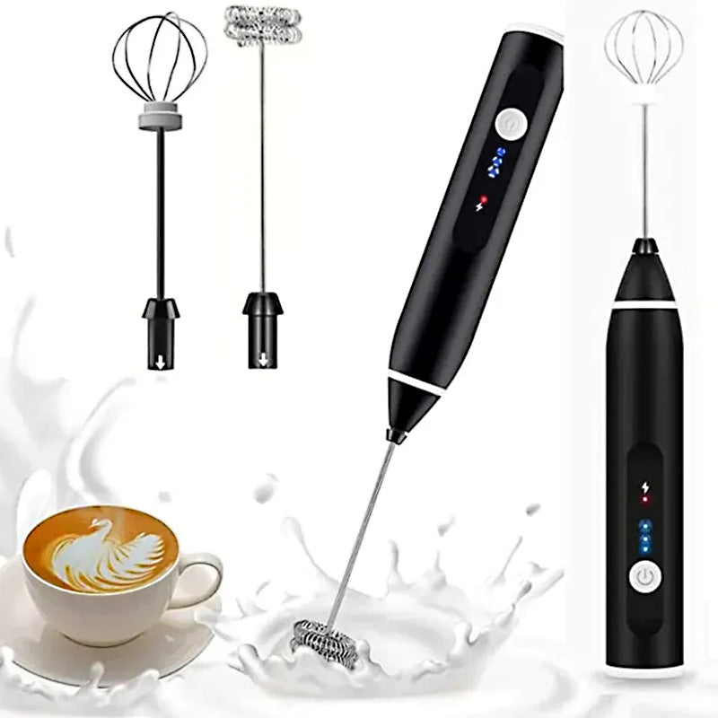 2 in 1 USB Rechargeable Milk Frother & Egg Beater 3 Speed Handheld Electric Foam Maker