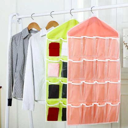16 Pocket Multifunctional Hanging Organizer Clear Door/Wall Storage Bag for Baby Clothes, Socks & Accessories