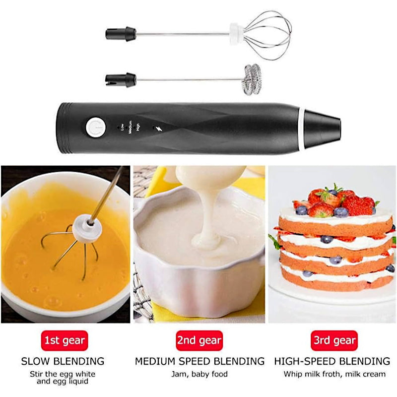 2 in 1 USB Rechargeable Milk Frother & Egg Beater 3 Speed Handheld Electric Foam Maker