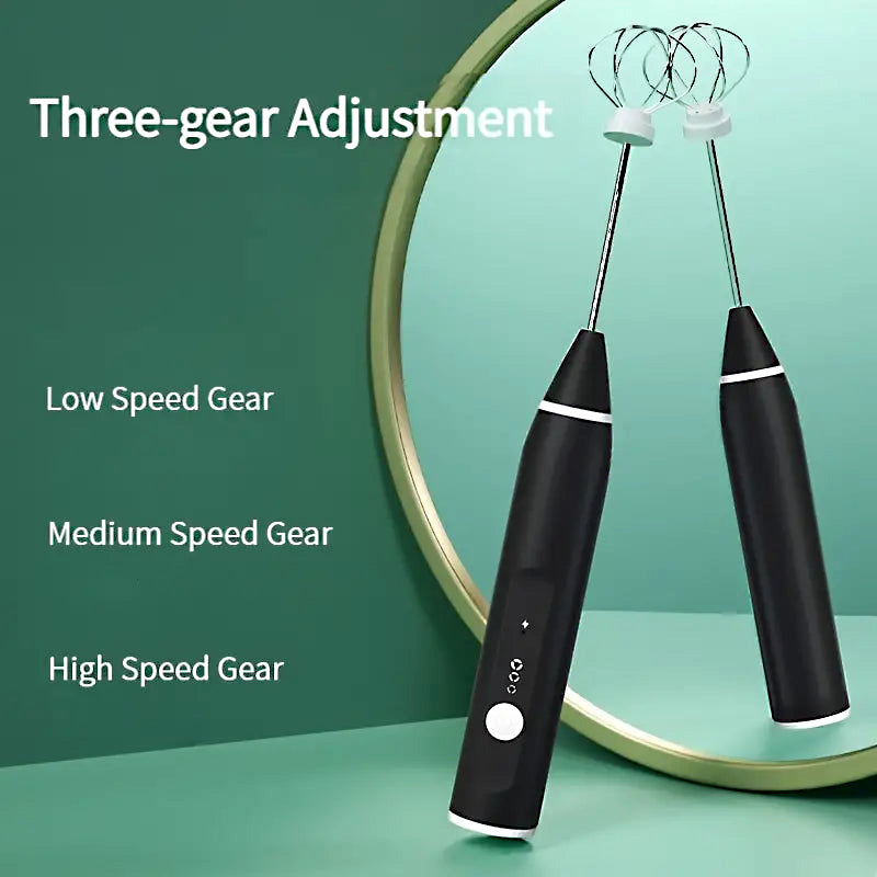 2 in 1 USB Rechargeable Milk Frother & Egg Beater 3 Speed Handheld Electric Foam Maker