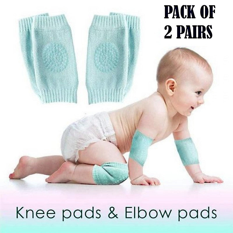 Pack of 2 Pairs Baby Anti Slip Crawling Knee & Elbow Pads Soft Breathable Protection