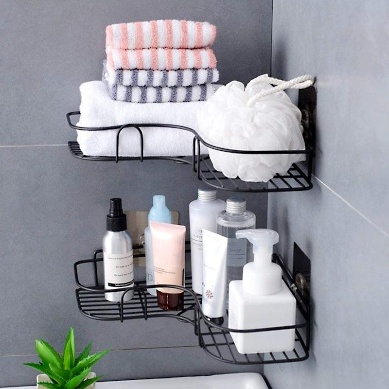 Multi Use Wall Corner Storage Shelf Durable Metal Bathroom & Kitchen Organizer