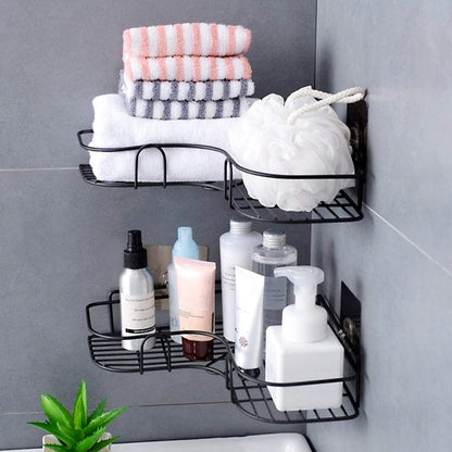 Multi Use Wall Corner Storage Shelf Durable Metal Bathroom & Kitchen Organizer