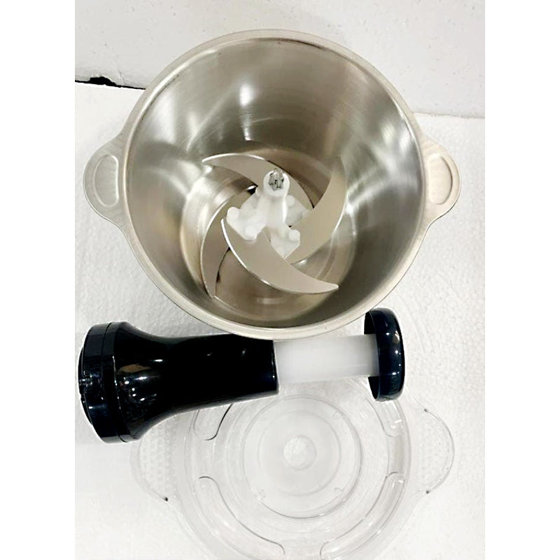 2L Stainless Steel Manual Food Chopper Heavy Duty Hand Push Food Processor with 4 Curved Blades
