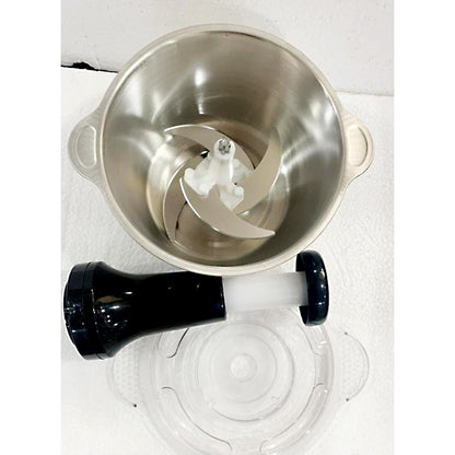 2L Stainless Steel Manual Food Chopper Heavy Duty Hand Push Food Processor with 4 Curved Blades