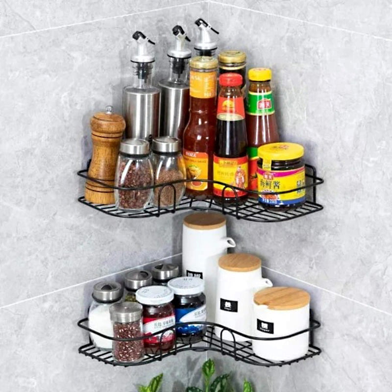 Multi Use Wall Corner Storage Shelf Durable Metal Bathroom & Kitchen Organizer