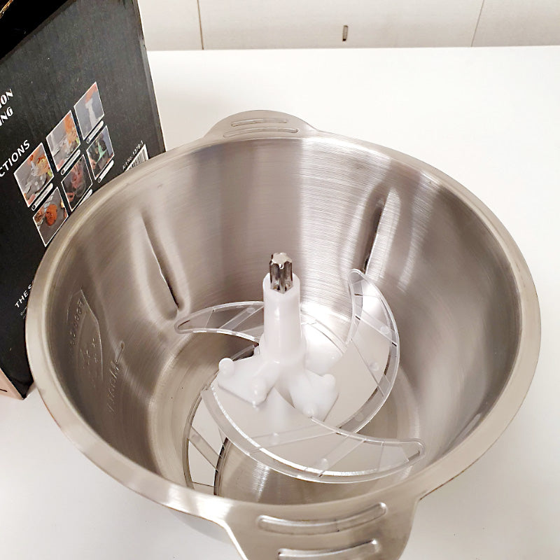 2L Stainless Steel Manual Food Chopper Heavy Duty Hand Push Food Processor with 4 Curved Blades