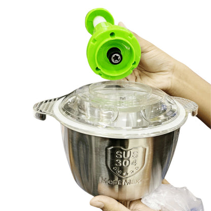 2L Stainless Steel Manual Food Chopper Heavy Duty Hand Push Food Processor with 4 Curved Blades