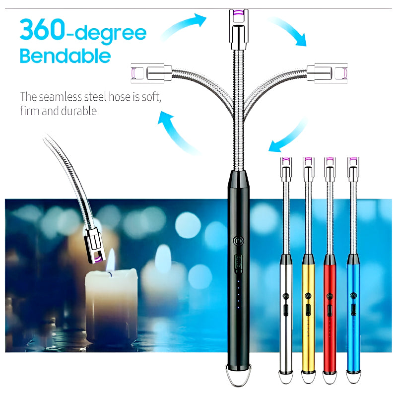 360° Flexible Neck USB Pulse Arc Lighter Rechargeable Flameless Ignition for Candles, Kitchen Stoves & Outdoor BBQ