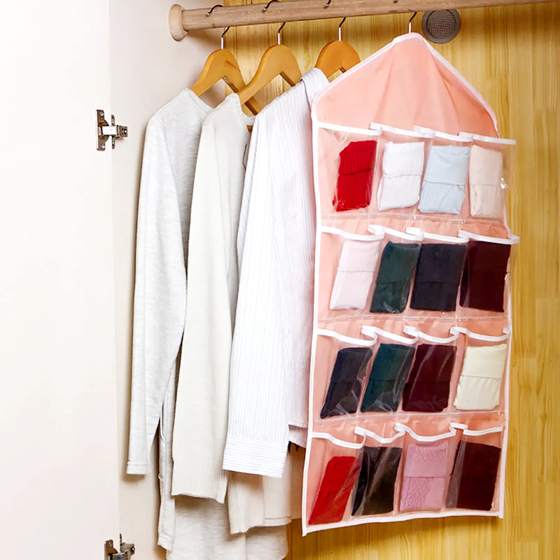 16 Pocket Multifunctional Hanging Organizer Clear Door/Wall Storage Bag for Baby Clothes, Socks & Accessories