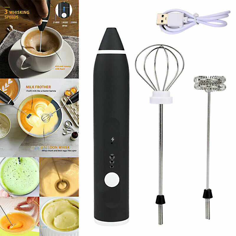 2 in 1 USB Rechargeable Milk Frother & Egg Beater 3 Speed Handheld Electric Foam Maker
