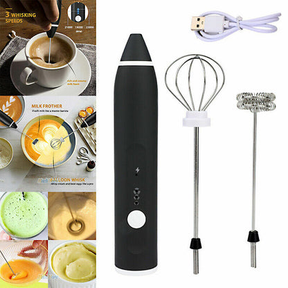 2 in 1 USB Rechargeable Milk Frother & Egg Beater 3 Speed Handheld Electric Foam Maker