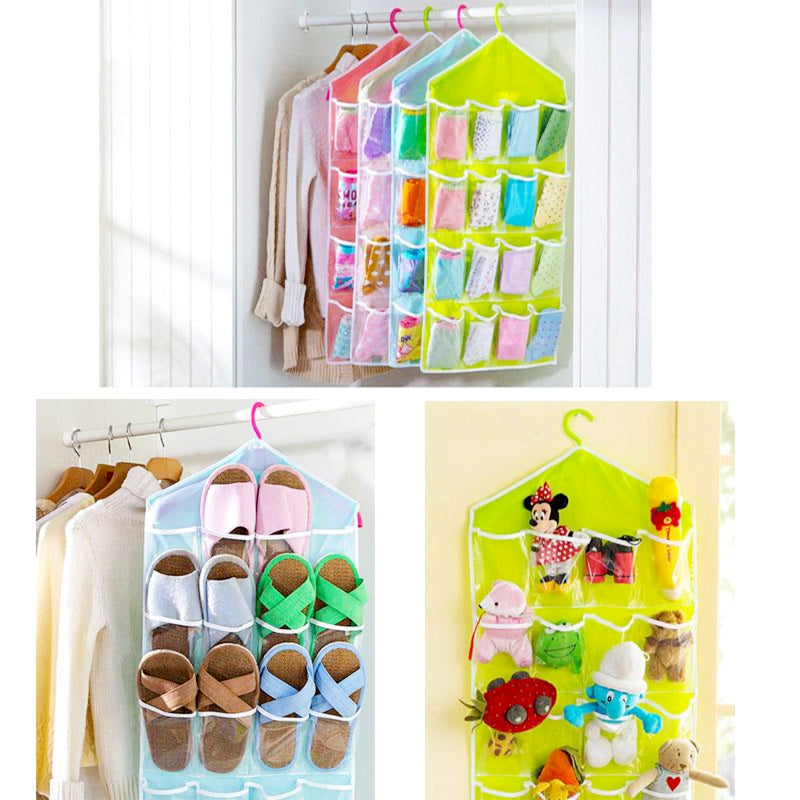16 Pocket Multifunctional Hanging Organizer Clear Door/Wall Storage Bag for Baby Clothes, Socks & Accessories