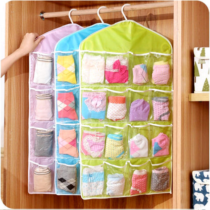 16 Pocket Multifunctional Hanging Organizer Clear Door/Wall Storage Bag for Baby Clothes, Socks & Accessories