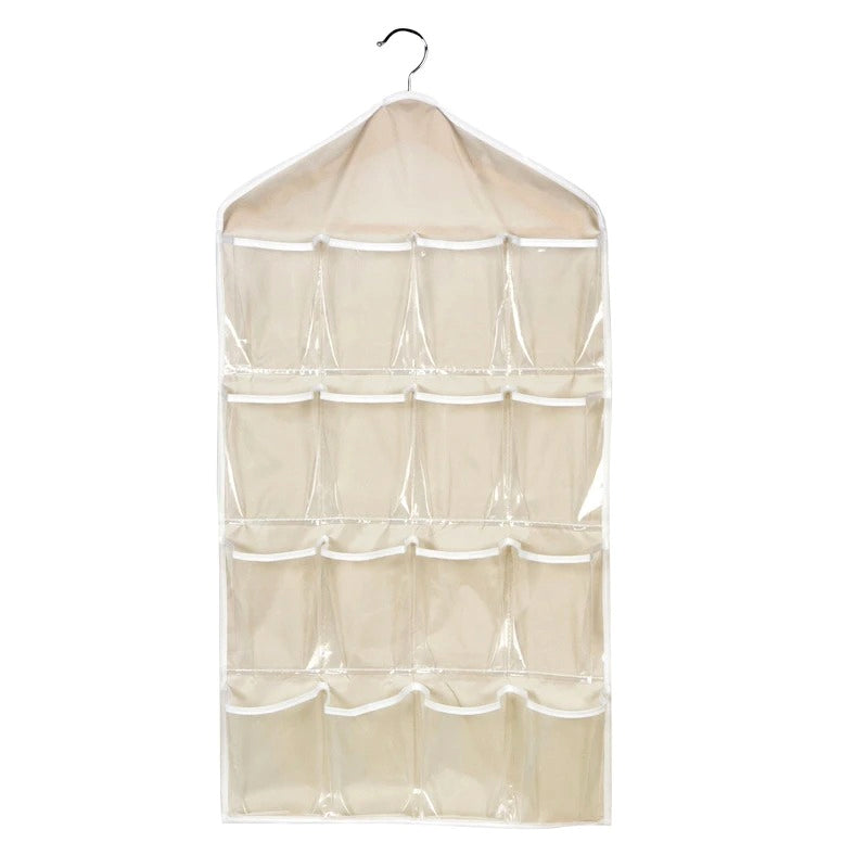 16 Pocket Multifunctional Hanging Organizer Clear Door/Wall Storage Bag for Baby Clothes, Socks & Accessories