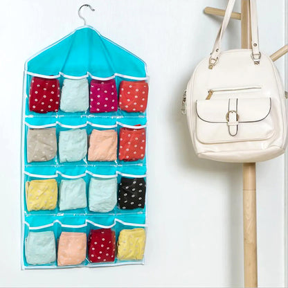 16 Pocket Multifunctional Hanging Organizer Clear Door/Wall Storage Bag for Baby Clothes, Socks & Accessories