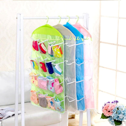16 Pocket Multifunctional Hanging Organizer Clear Door/Wall Storage Bag for Baby Clothes, Socks & Accessories